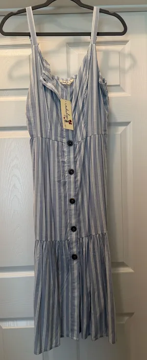 Indulge Light Blue Striped Button-Front Sundress thumbnail 1