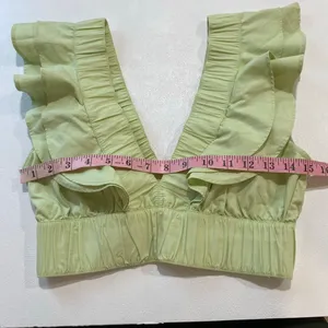 Abercrombie & Fitch Ruffle Crop Top Small Green Deep V Cottagecore thumbnail 6