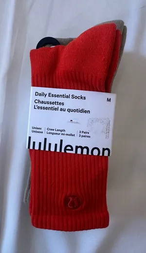 lululemon athletica Daily Essential Crew Socks - Red & Tan thumbnail 1