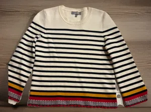 Marled Reunited Striped Crochet Hem Sweater Women's XS thumbnail 1