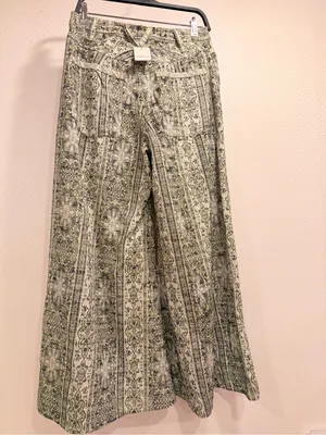 NWT Free People Dahlia Wide-Leg Pants Lemongrass Combo MSRP $198 Size 4 thumbnail 2