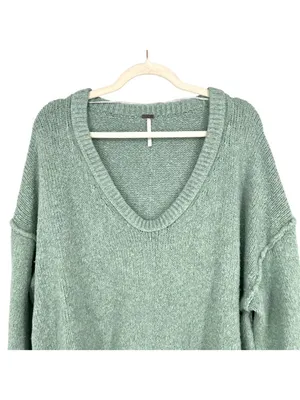 Free People Brookside Tunic Sweater Spearmint V-Neck Relaxed Fit Size Small thumbnail 2