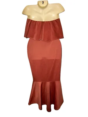 Boohoo Strapless Ruffle Mermaid Dress in Rust thumbnail 2