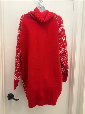 Cozy Christmas Red Cowl Neck Llama Knit Sweater Dress size L new thumbnail 5