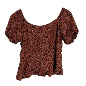 American Eagle Leopard Print Babydoll Top Rust Orange Puff Sleeve Boho Size XS thumbnail 4