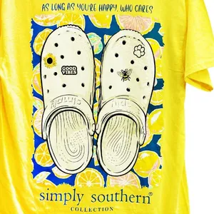 Simply Southern Sunshine Lemon Croc Design Happy Yellow Tshirt thumbnail 1