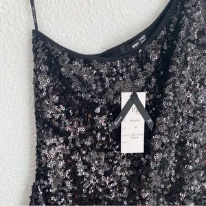 NWT one shoulder black shimmer sequin mini dress lined, size S / M thumbnail 3