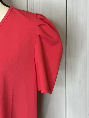 Jodifl Womens Sz Large Coral V-Neck Puff Sleeve Blouse Top thumbnail 3