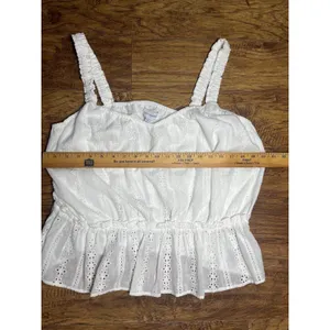 LOST + WANDER Plus Size White Ruffle Strap Eyelet Tank Whimsical Romantic 1x NEW thumbnail 7