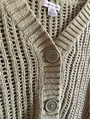 Green American Eagle V-Neck Button-Up Cardigan Medium  thumbnail 3
