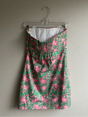 Strapless Green and Pink Crab Summer Dress thumbnail 3