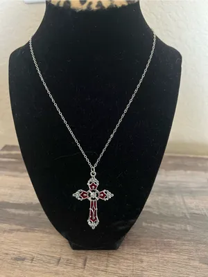 Gothic Cross Pendant 18” Necklace Stainless Steel Silver NWT thumbnail 2