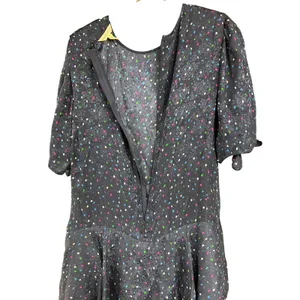 Rebecca Taylor Speckled Dot Silk Mini Dress Navy Blue Tiered Ruffle 2 thumbnail 8
