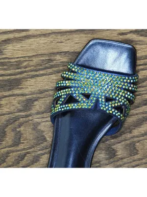 NWT INC International Concepts Tianah Embellished Flat Sandals Blue Bling 5M thumbnail 7