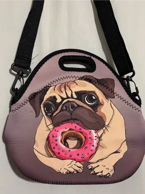 Pug Donut Neoprene Crossbody Lunch Bag - Pink/Purple thumbnail 2