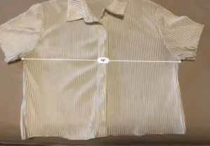 Lyaner Cream Pleated Short Sleeve Button Up Blouse White thumbnail 3