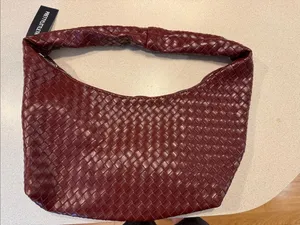 Braided Shoulder Hobo Bag in Burgundy by thumbnail 2