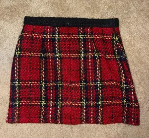 ZARA Tweed Red Plaid Mini Skirt thumbnail 2