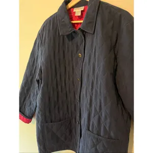 Vintage Alfred Dunner Quilted Jacket Navy Blue Red Lining Soft Barn Coat Size 18 thumbnail 2