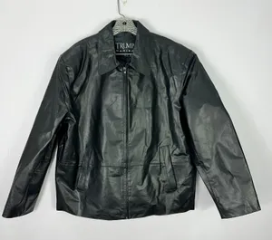 Leather Lambskin Jacket Vtg 90s Mens Large Black‎ Grunge Alt Edgy Trump Marina thumbnail 1