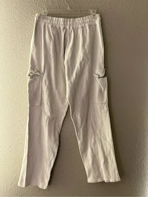 Zara Cream Cargo Sweatpants Women’s M Wide Leg Drawstring Utility Lounge Pants thumbnail 6