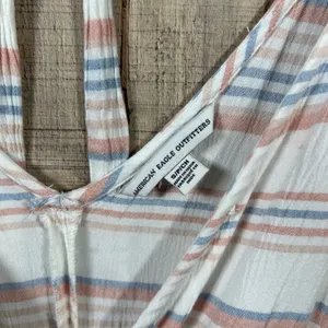 American Eagle Small Striped Romper Ruffle Sleeve Tie Back Jumper V-Neck S thumbnail 3