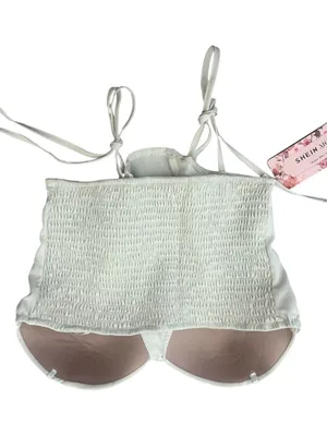 White Lace-Up Bustier Crop Top - Women's Top thumbnail 3
