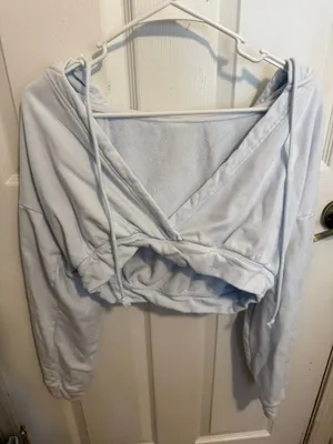 Cupshe Light Blue Cropped Wrap Hoodie | Women’s Medium | Fleece Pullover thumbnail 1