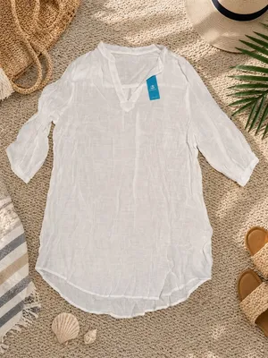 Cupshe NWT White Sheer Beach Cover Up Tunic Dress Size Large coastal thumbnail 1