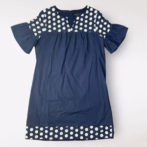 J.Crew Navy Blue White Bell Short Sleeve Fringe‎ Polka Dot Shift Dress Size 8 thumbnail 1