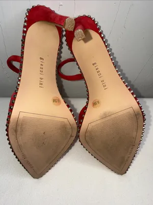 Gianni Bini red suede rhinestones-trimmed slingback pumps thumbnail 7