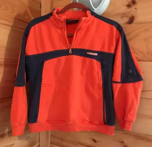 Woolrich AMAZING ORANGE/NAVY BLUE VINTAGE QUARTER ZIP SWEATSHIRT thumbnail 1