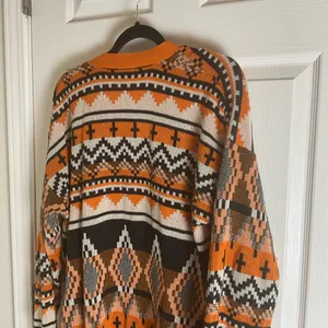 Serra Aztec Southwestern Geometric Open Front Cardigan Orange Black XL thumbnail 7