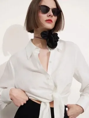 & OTHER STORIES Linen Blend Tie-Front Shirt Blouse thumbnail 1