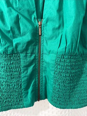 Maeve by Anthropologie Women’s Emerald Green Smocked Waist Zip-Front Top Size S thumbnail 4