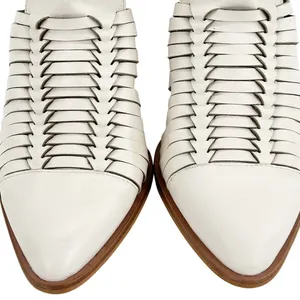 Gianni Bini Cream Leather Caged Ankle Booties cutout Pointed Toe‎ Block Heel 6M thumbnail 3
