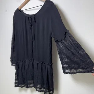 Easel Women Cotton Whimsigoth Fairy Grunge Top‎ Black Lace Bell Sleeve Peasant thumbnail 3