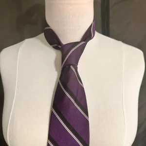 Polo By Ralph Lauren Men's Silk Tie Purple Striped Classic Handmade Necktie thumbnail 2