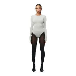 Naked Wardrobe Mock Neck Ribbed Sculpted Bodysuit in Heather Gray Size Medium thumbnail 2