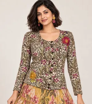 Anthropologie Sparrow Purrfect Posy Cardigan M Leopard Floral Ribbon Wool thumbnail 1