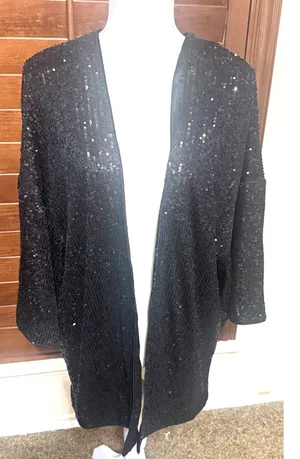 NWT The Limited Women's L Black Jacket All over Sequin Open Cardigan Formal Glam thumbnail 1