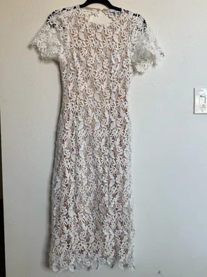 NSR White Floral Lace Midi Dress Open Back Bridal Wedding Cocktail NWT Style thumbnail 3