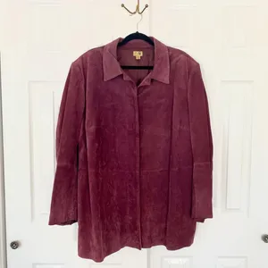 Caslon Early 2000's Burgundy / Berry Purple Red Genuine Leather Suede Jacket 3XL thumbnail 3