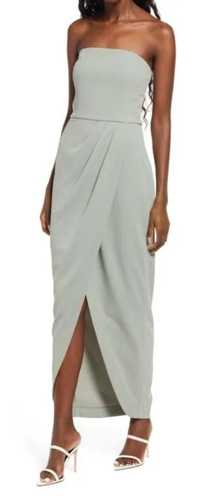 NWT WAYF Womens Size Small Sage Green Angelique Strapless Tulip Gown Dress NEW thumbnail 1