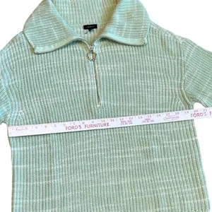 Talbots Mint Green Marl Shaker Knit Quarter Zip Sweater Womens Large Pastel thumbnail 5