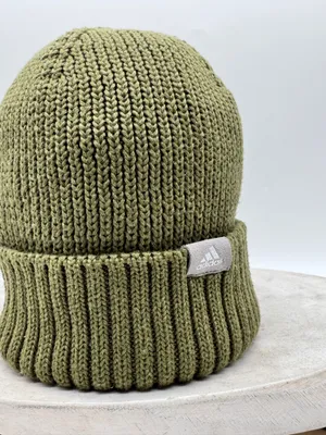 adidas Glam On Woolie Beanie Hat Olive Green Ribbed Cuff Knit Cap NWOT thumbnail 4
