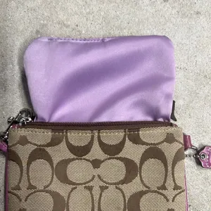 Coach Signature Logo Leather Zip Wristlet Tan & Purple thumbnail 5