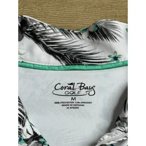 EUC Womens Coral Bay Golf short sleeve quarter 1/4 zip top palm leaves‎ size M thumbnail 3