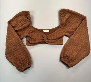 Alter'd State | Small | Cable Knit Twist Front Crop Top Brown thumbnail 1