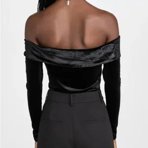 NWT REVOLVE by Glamorous Black Velvet Off-Shoulder Bodysuit thumbnail 4